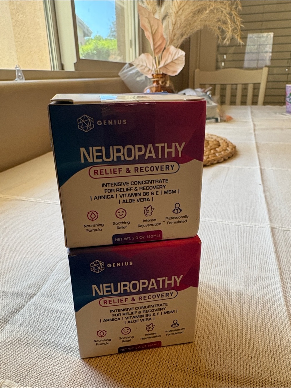Genius Neuropathy Relief & Recovery Cream - Pink and Blue Packaging